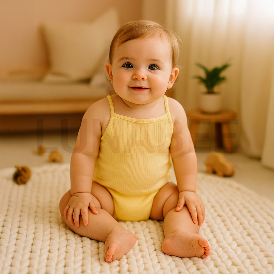 YELLOW RIBBED SPAGHETTI STRAP ONESIE