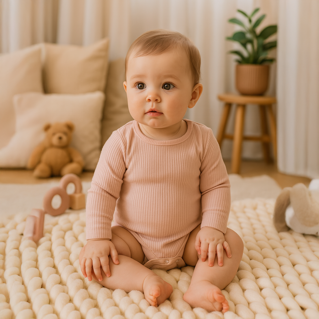 TENDER PEACH RIBBED ONESIE