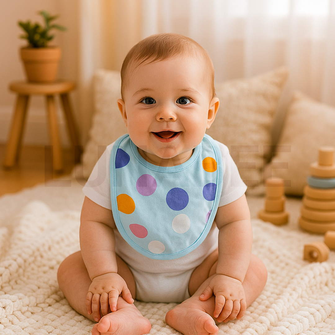 BLUE DOTTED ROUND BIB
