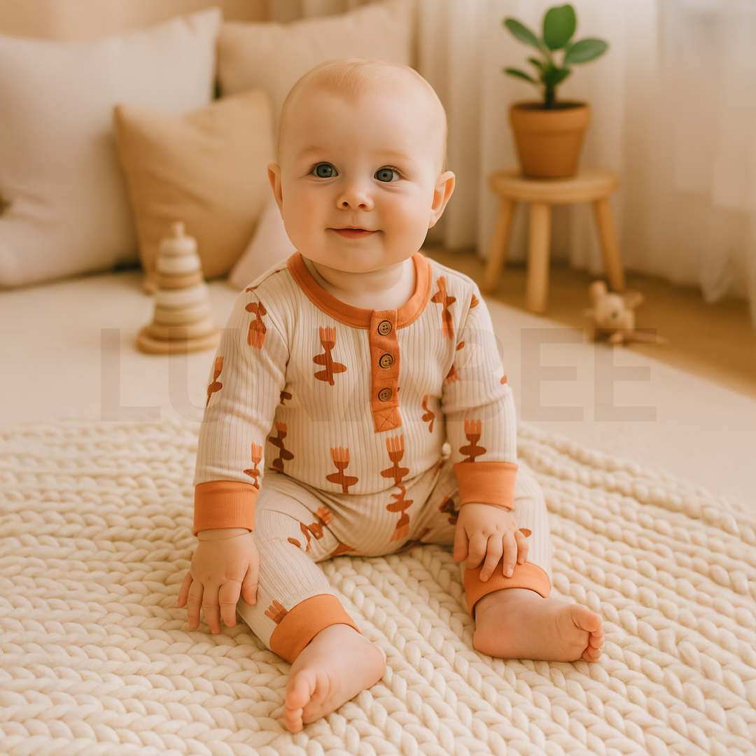 Unisex orange and beige romper