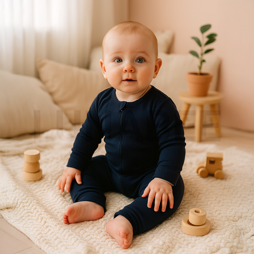 NAVY BLUE RIBBED ZIPPER ROMPER
