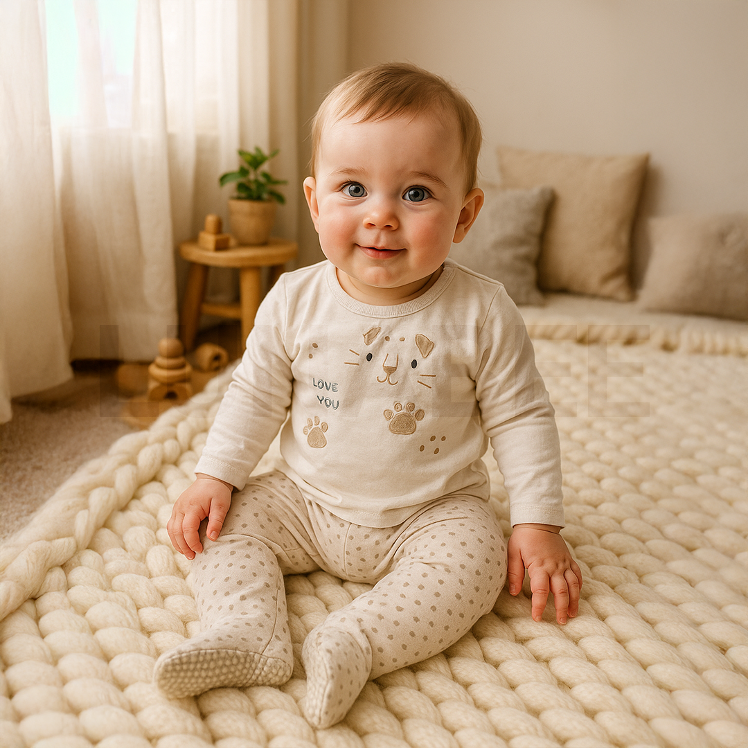 BEIGE CAT PRINTED SLEEPSUIT