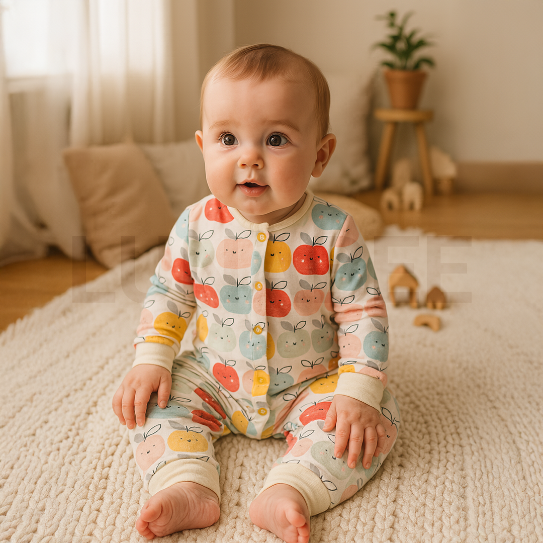 MULTICOLOUR APPLE PATTERNED ROMPER