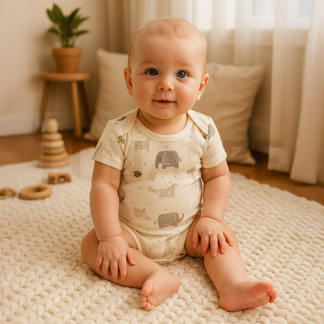 OFF WHITE ELEPHANTS PRINTED ONESIE