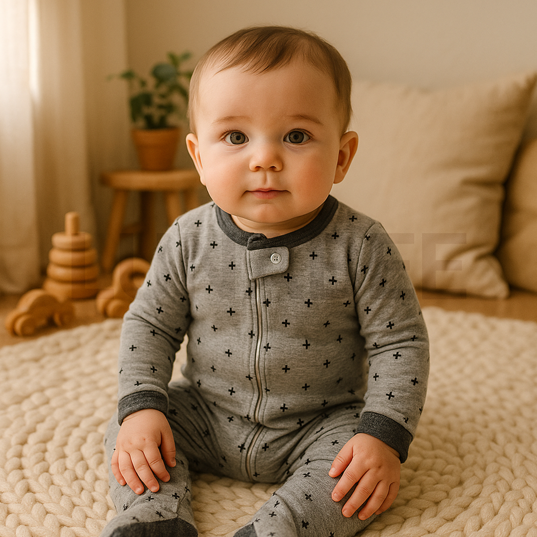 GREY PLUS PRINTED SLEEPSUIT