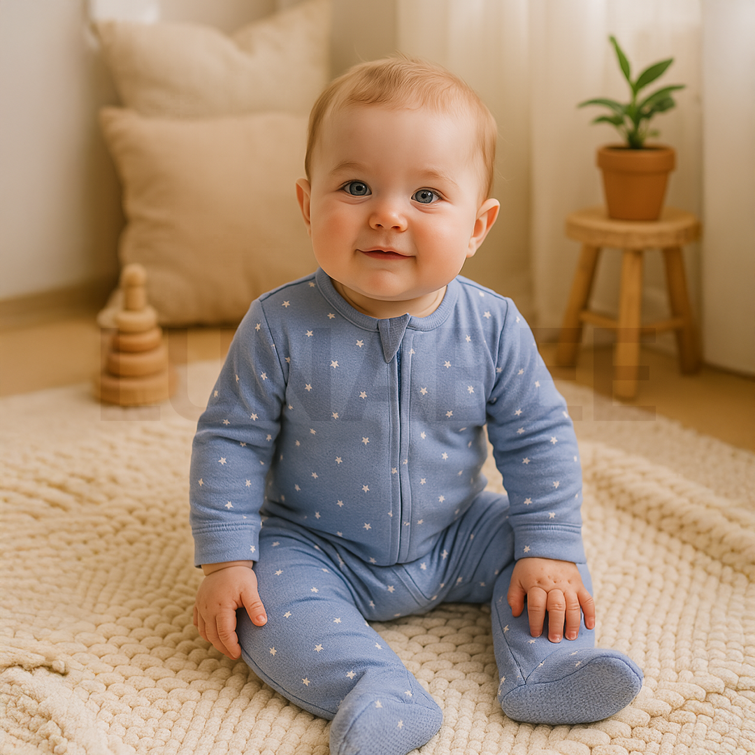 BLUE FLORAL ZIPPER SLEEEPSUIT