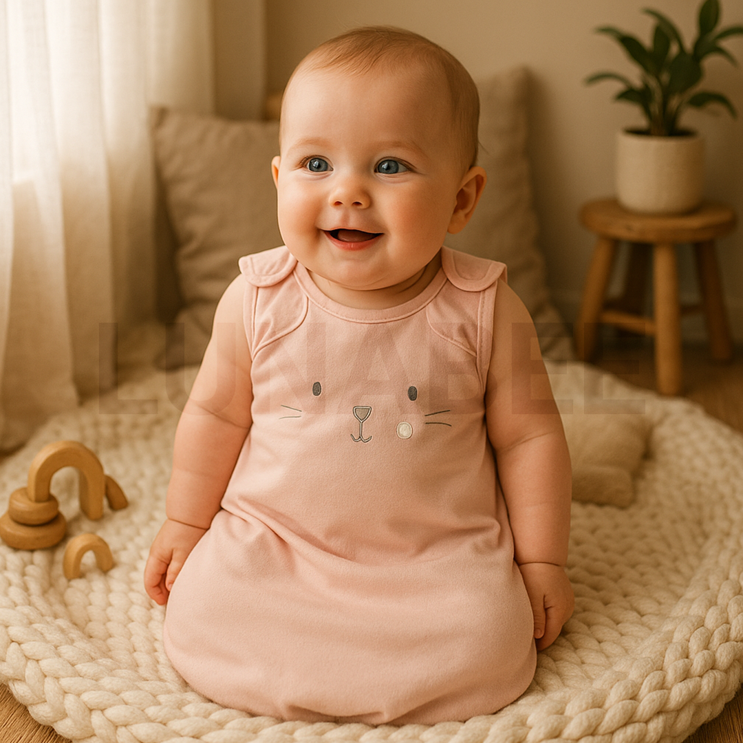 PEACH RIBBED CAT FACE SLEEPING BAG