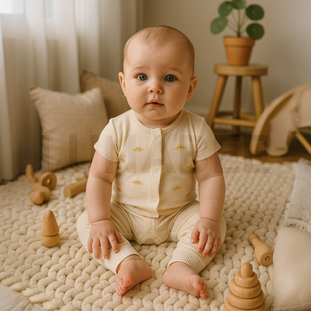 SUN PATTERNED KNITTED ROMPER