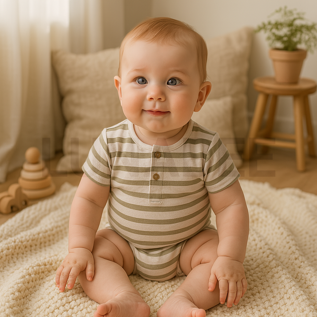 GREEN STRIPED RIBBED ONESIE
