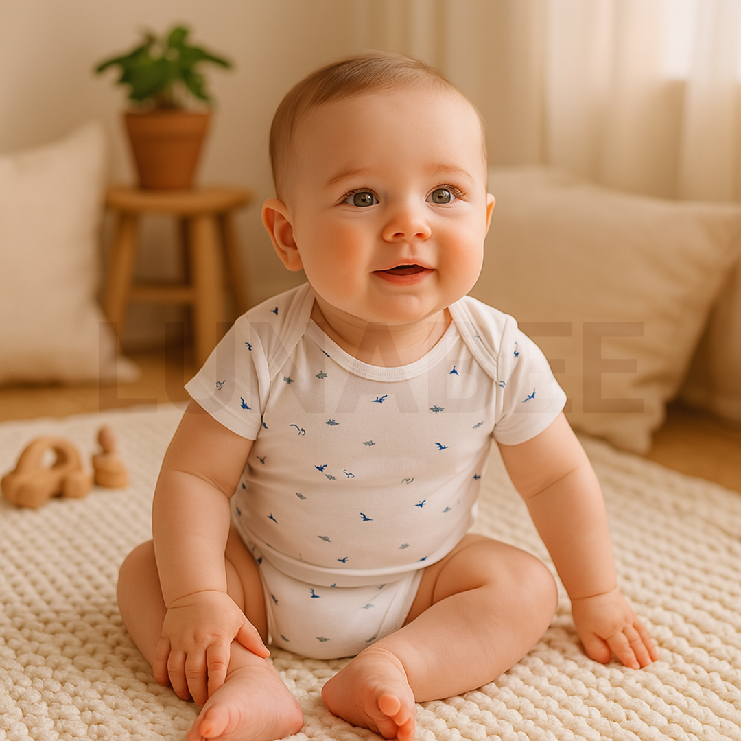 WHITE DINO PRINTED ONESIE