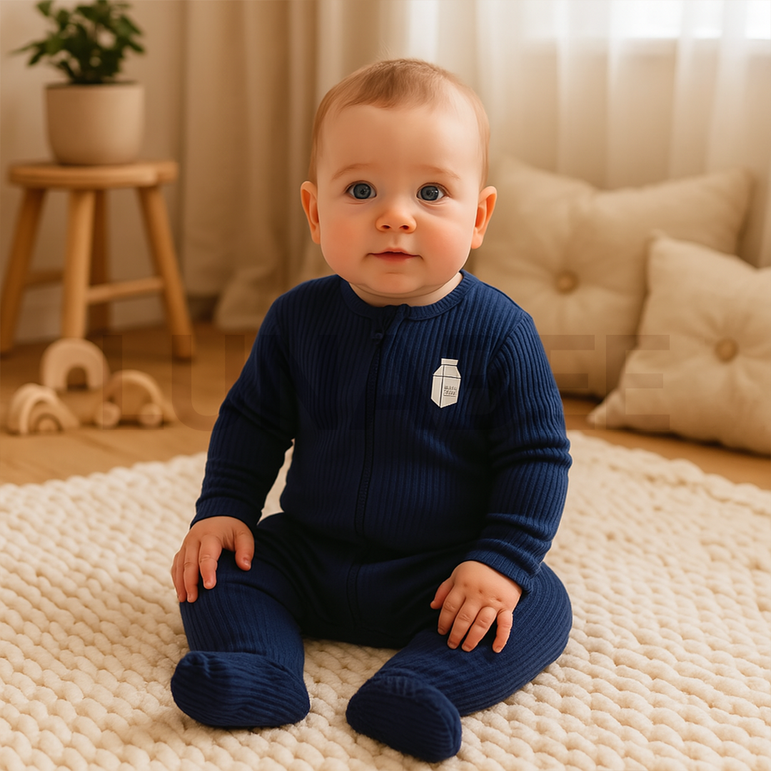 NAVY BLUE RIBBED SLEEPSUIT