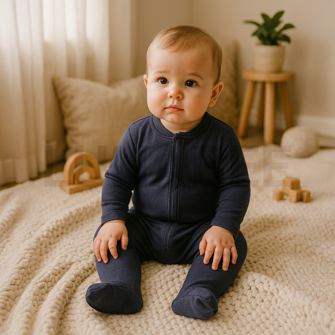 NAVY BLUE PLAIN ZIPPER SLEEPSUIT