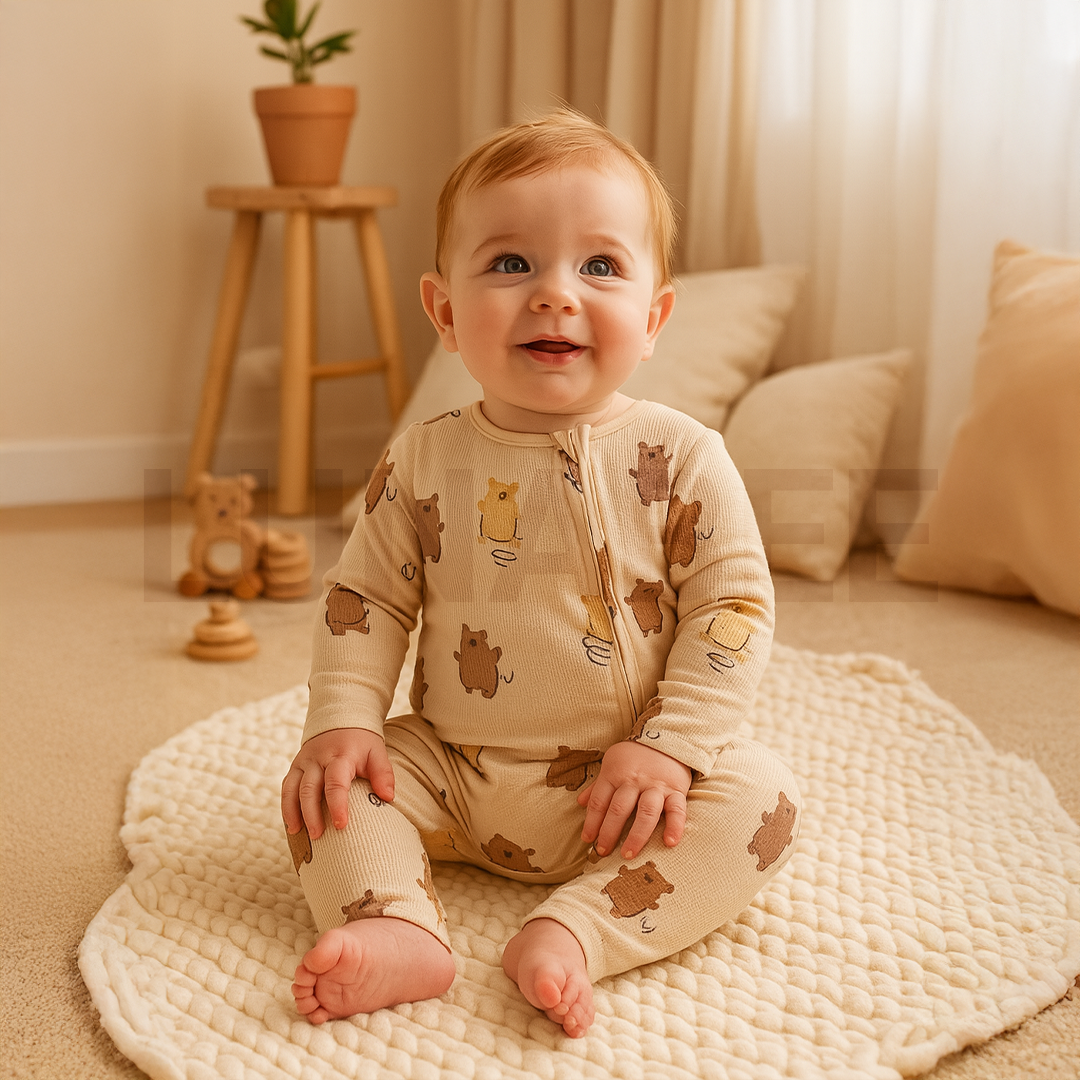 CUTE TEADDY PRINT KNITTED ROMPER