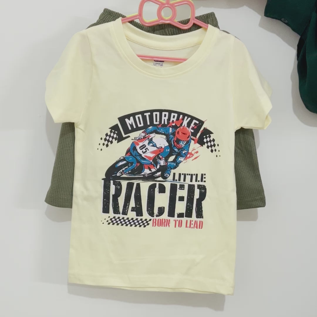 Boys Motor Bike Racer Print T-shirt And Shorts Set