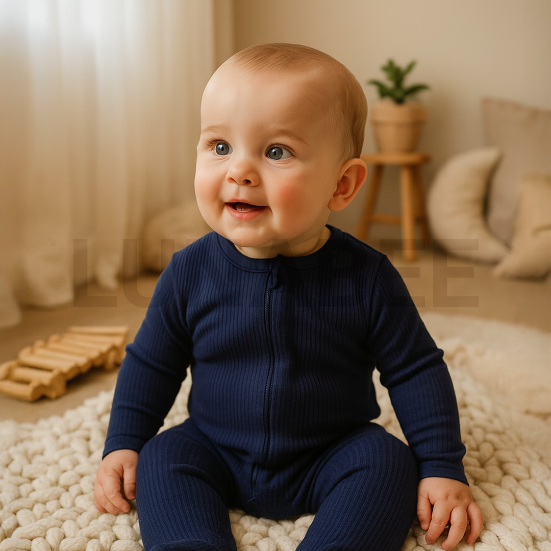 NAVY BLUE RIBBED SLEEPSUIT