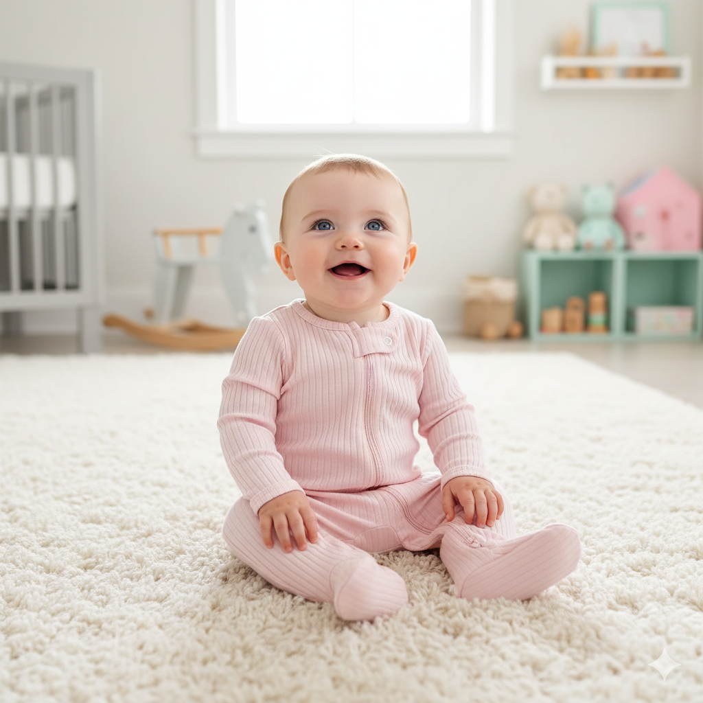 Pink ribbed sleepsuit