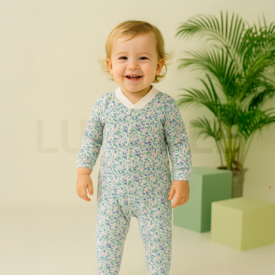 Purple and blue floral sleepsuit